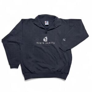 North Dakota Midwest Embroidery Vintage 90s Black Quarter Zip Sweatshirt Medium